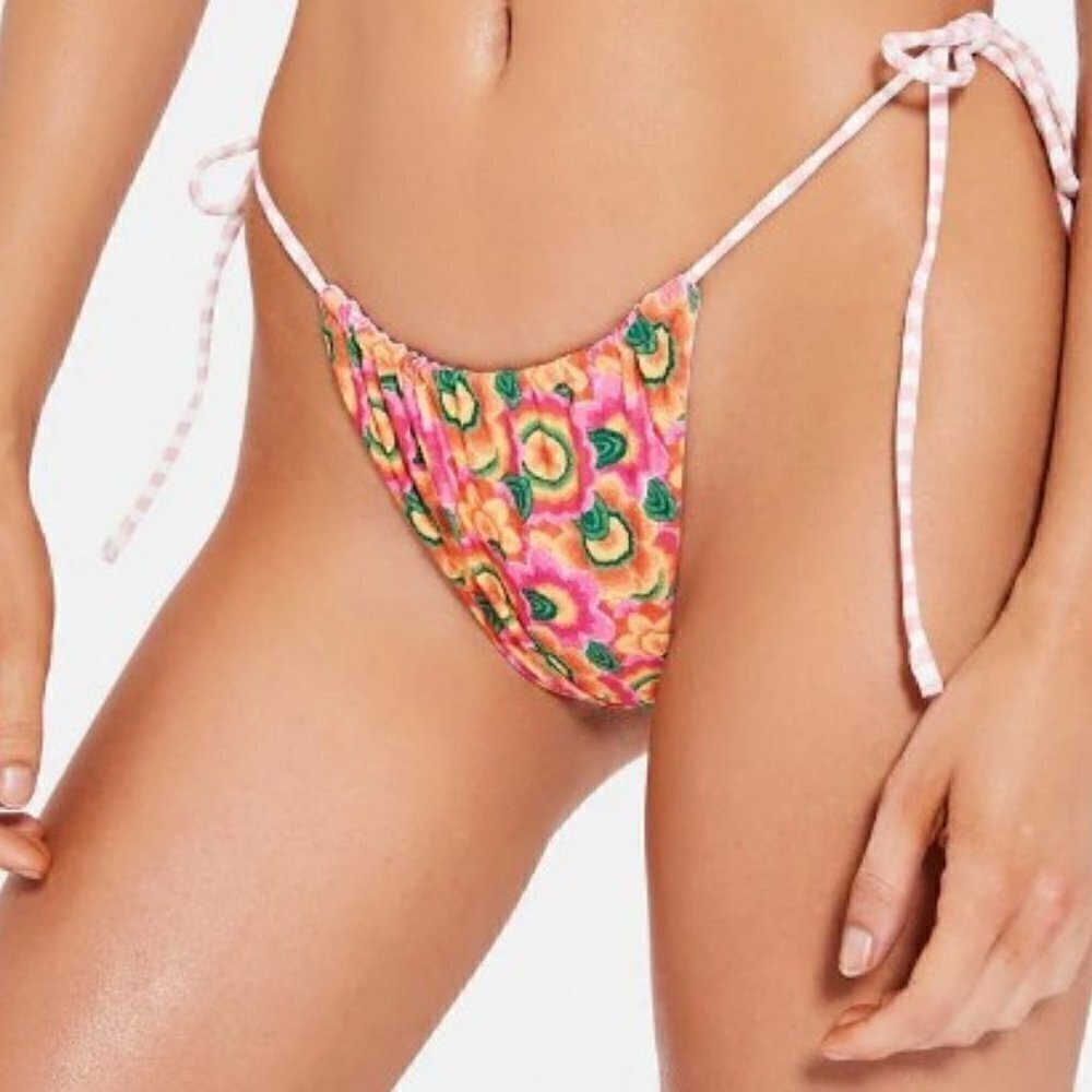 NWT VDM The Label Marley Reversible String Bikini Bottom Mod Floral/Candy Stripe